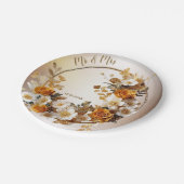 ウェディングパーティーゴールデンオレンジ白素朴花 ペーパープレート (アングル)