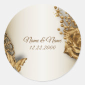 ウェディングパーティーゴールデンフローラバタフライヴィンテージ ラウンドシール (正面)