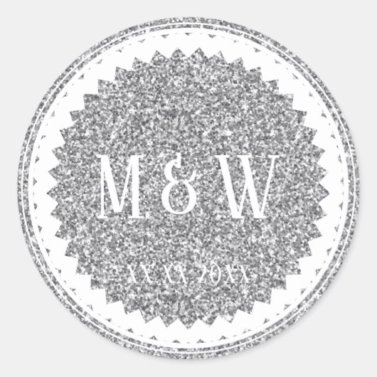 ウェディングパーティーシルバーグリッタークラシック ラウンドシール (正面)