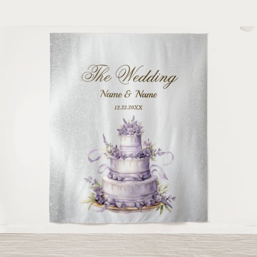 ウェディングパーティーシルバーグリッタースパークルエレガント タペストリー (正面)