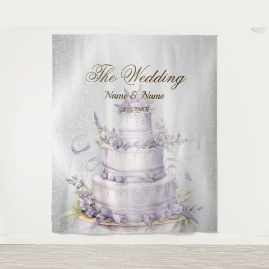 ウェディングパーティーシルバーグリッタースパークルエレガント タペストリー (正面)