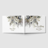 ウェディングパーティーシルバーゴールデンホワイトローズフラワー ゲストブック (全面)