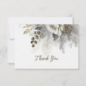 ウェディングパーティーシルバーゴールデンホワイトローズフラワー サンキューカード (正面)