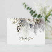 ウェディングパーティーシルバーゴールデンホワイトローズフラワー サンキューカード (スタンド正面)