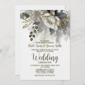 ウェディングパーティーシルバーゴールデンホワイトローズフラワー 招待状 (正面/裏面)