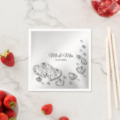 ウェディングパーティーシルバーハートグレイエレガントトレンディー スタンダードカクテルナプキン (インサイチュ)