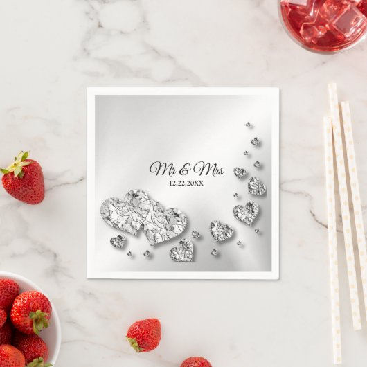 ウェディングパーティーシルバーハートグレイエレガントトレンディー スタンダードカクテルナプキン (インサイチュ)