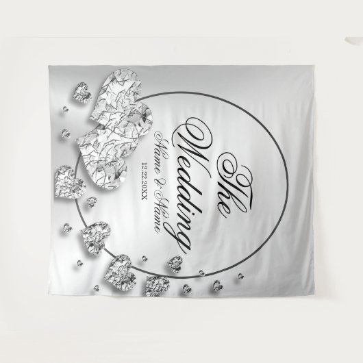 ウェディングパーティーシルバーハートグレイエレガント タペストリー (正面(横))