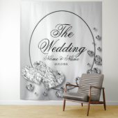 ウェディングパーティーシルバーハートグレイエレガント タペストリー (インサイチュ)