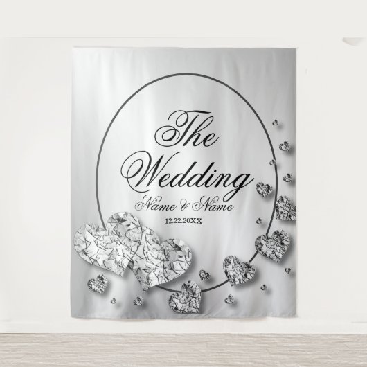 ウェディングパーティーシルバーハートグレイエレガント タペストリー (正面)