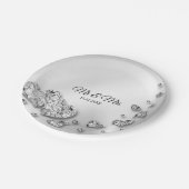ウェディングパーティーシルバーハートグレイエレガント ペーパープレート (アングル)