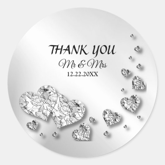 ウェディングパーティーシルバーハートグレモダンー ラウンドシール (正面)