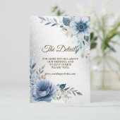 ウェディングパーティーダスティブルーウォーターカラーフラワーシルバー エンクロージャーカード (スタンド正面)