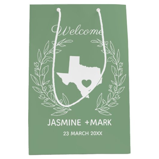 ウェディングパーティーテキサス州へようこカスタムそ。 ミディアムペーパーバッグ (正面)