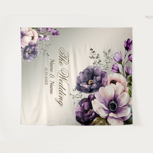 ウェディングパーティーパープルピンクの花が金色にエレガントなる タペストリー (正面(横))