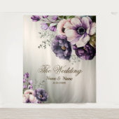 ウェディングパーティーパープルピンクの花が金色にエレガントなる タペストリー (正面)