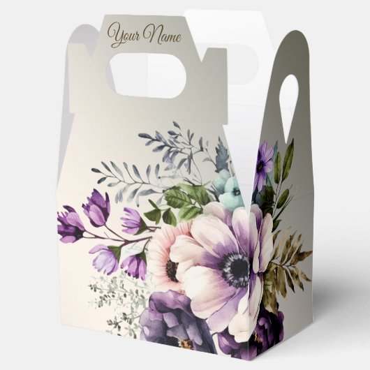 ウェディングパーティーパープルピンクの花が金色にエレガントなる フェイバーボックス (オープン)