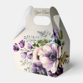 ウェディングパーティーパープルピンクの花が金色にエレガントなる フェイバーボックス (正面サイド)