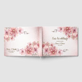 ウェディングパーティーピンクの水色の花の光沢のあるグリッター ゲストブック (全面)