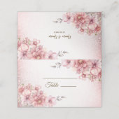 ウェディングパーティーピンクの水色の花の光沢のあるグリッター プレイスカード (外部開封)