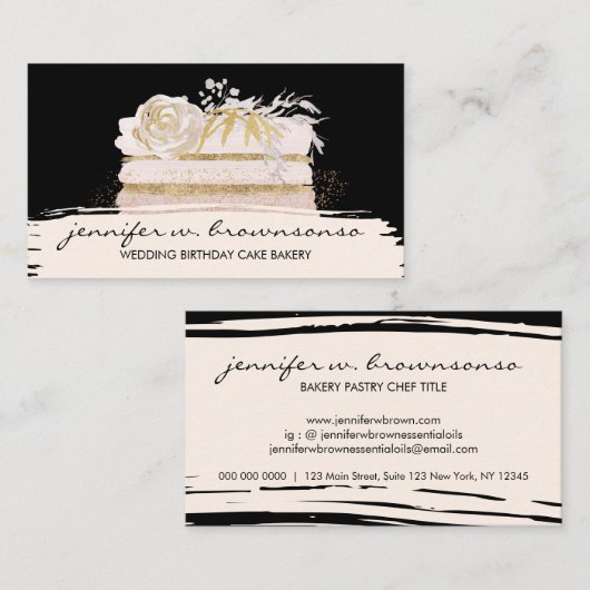 ウェディングパーティーピンクカスタムケーキ 名刺 (正面/裏面)