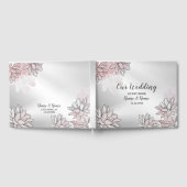 ウェディングパーティーピンク白い花水色シルバー ゲストブック (全面)