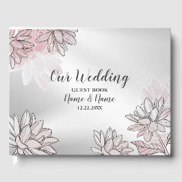 ウェディングパーティーピンク白い花水色シルバー ゲストブック