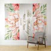 ウェディングパーティーピーチオレンジ葉色の花素朴類 タペストリー (インサイチュ(横))