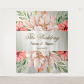 ウェディングパーティーピーチオレンジ葉色の花素朴類 タペストリー (正面)