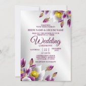 ウェディングパーティーフローラピンクパープルシルバーエレガント 招待状 (正面)