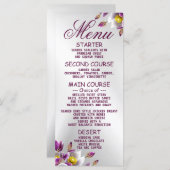 ウェディングパーティーフローラピンクパープルシルバーディナー メニュー (正面/裏面)