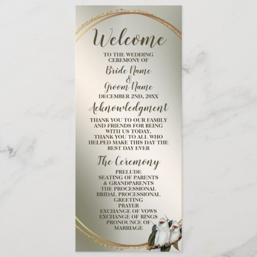 ウェディングパーティーホワイトバーズコカトゥーグリーン葉 プログラム (正面)