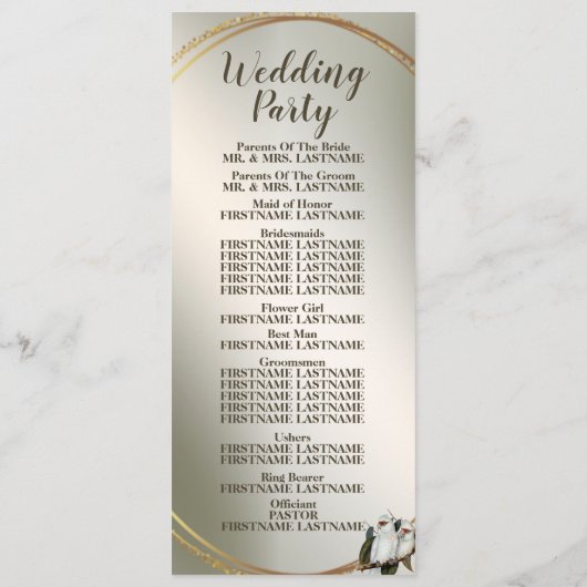 ウェディングパーティーホワイトバーズコカトゥーグリーン葉 プログラム (裏面)