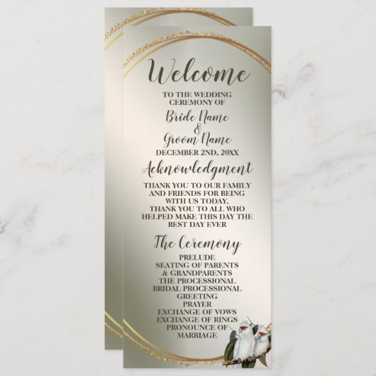 ウェディングパーティーホワイトバーズコカトゥーグリーン葉 プログラム (正面/裏面)