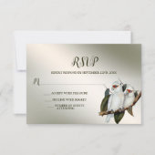 ウェディングパーティーホワイトバーズコカトゥーグリーン葉 出欠カード (正面)