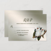 ウェディングパーティーホワイトバーズコカトゥーグリーン葉 出欠カード (正面/裏面)