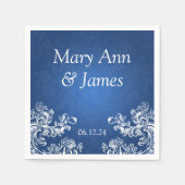 ウェディングパーティーヴィンテージスワーズ2サファイアブルー スタンダードカクテルナプキン (正面)