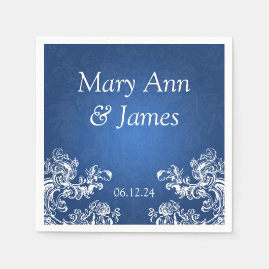 ウェディングパーティーヴィンテージスワーズ2サファイアブルー スタンダードカクテルナプキン (正面)