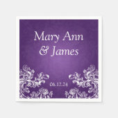ウェディングパーティーヴィンテージ渦巻き2紫 スタンダードカクテルナプキン (正面)