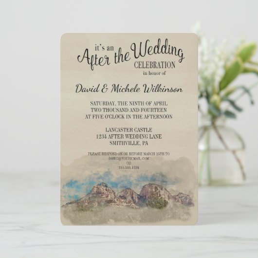 ウェディングパーティー後の水の色の山々招待状 招待状 (スタンド正面)