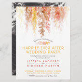 ウェディングパーティー後の水色つる植物オレンジ・ブラウン 招待状 (正面/裏面)