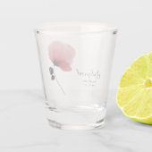 ウェディングパーティー用に、ブライドメイドの名と結婚式の日付を入れた、モダンなグレーのタイポグラフィ ショットグラス (裏面)