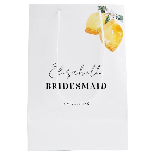 ウェディングパーティー用ギフトバッグ　水彩のレモン＆名前 ミディアムペーパーバッグ (裏面)