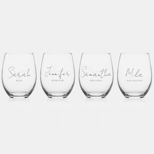 ウェディングパーティー オーダーメイド ステムなしワイングラス (正面)