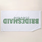 ウェディングパーティー オーダーメイド 名前入り フェミニン ホワイト＆グリーン ビーチタオル (正面)