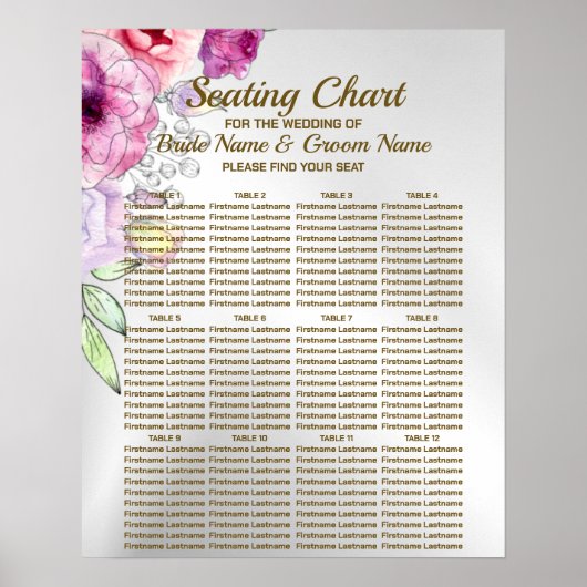 ウェディングパーティー カラフル ピンク フラワー シルバー エレガント ポスター (正面)