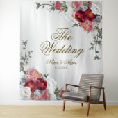 ウェディングパーティー カラフル レッド ホワイト フラワー シルバー タペストリー (インサイチュ)