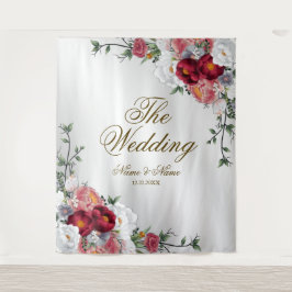 ウェディングパーティー カラフル レッド ホワイト フラワー シルバー タペストリー
