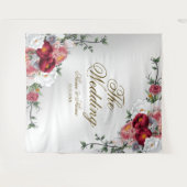 ウェディングパーティー カラフル レッド ホワイト フローラル シルバー タペストリー (正面(横))