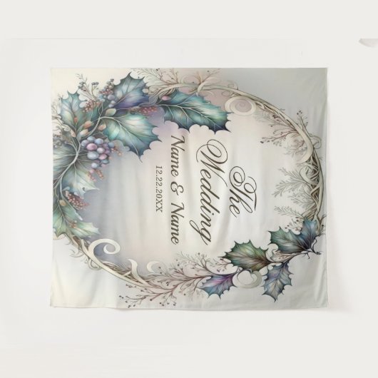 ウェディングパーティー グリーン パープル リーフ ラスティック エレガント タペストリー (正面(横))